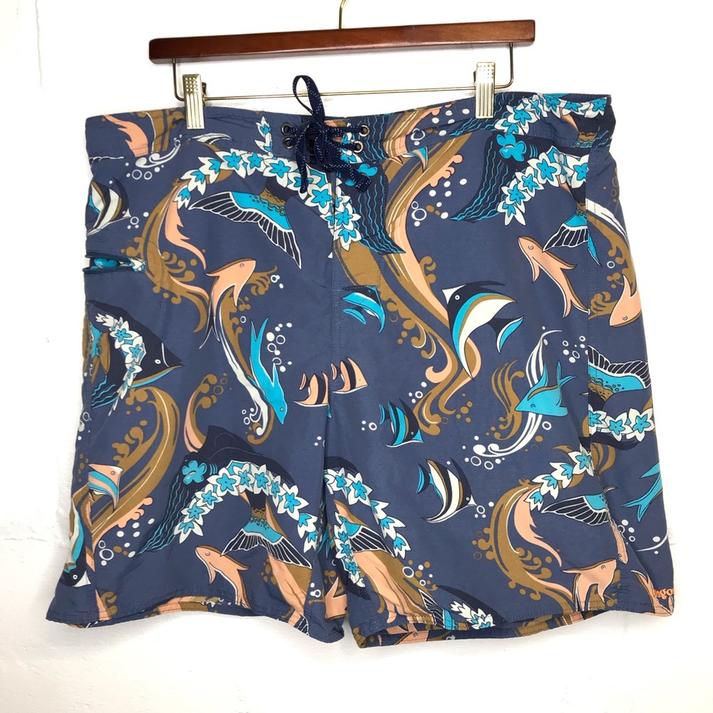 Patagonia Men's Size 38 Blue Fish Board Shorts Swim Trunks